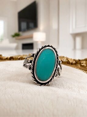 Signed Charles Winston "WIS" 925 Sterling Silver Turquoise Ring – Size 6.5